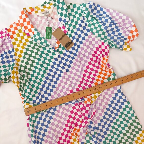 Sugarhill Brighton rainbow checkerboard Penelope Midi Shirt Dress US 10 NWT - Picture 5 of 6